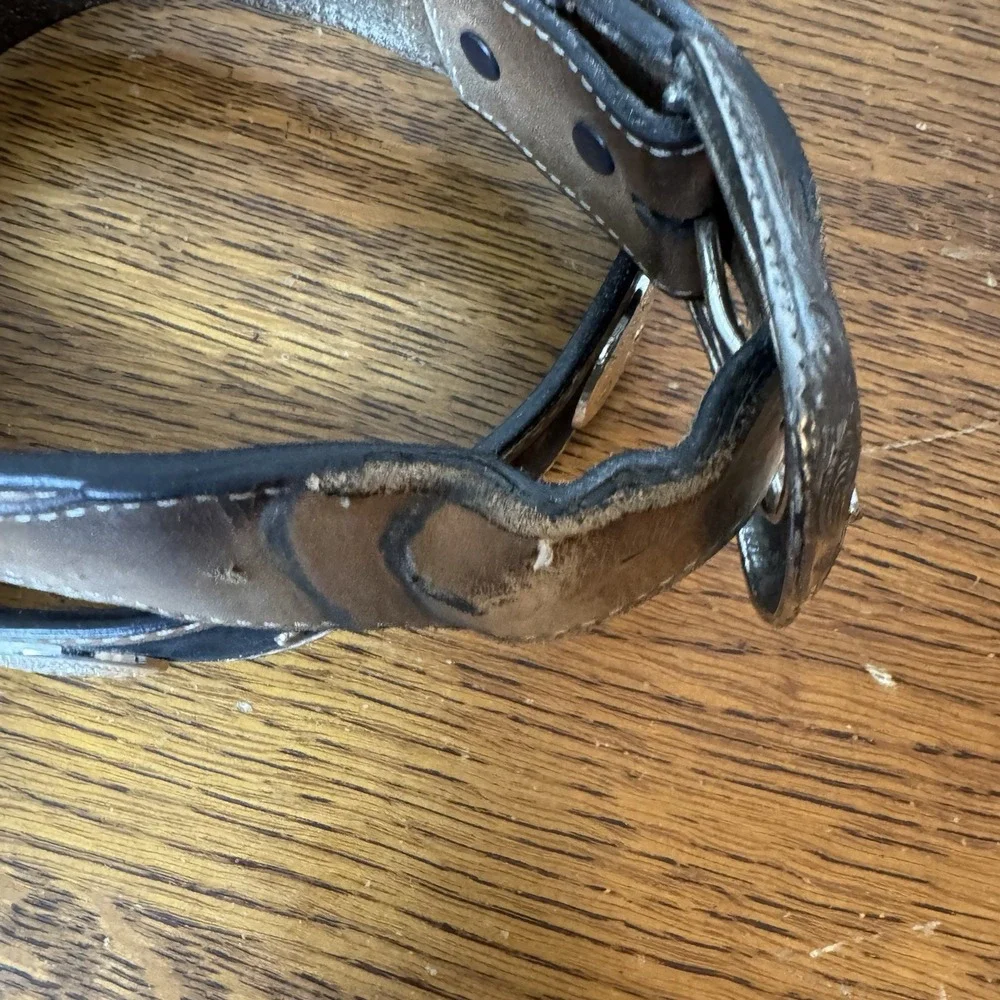 Men's Leather Western Studded Concho Belt Size 40 Black Brown Silver Tone Buckle